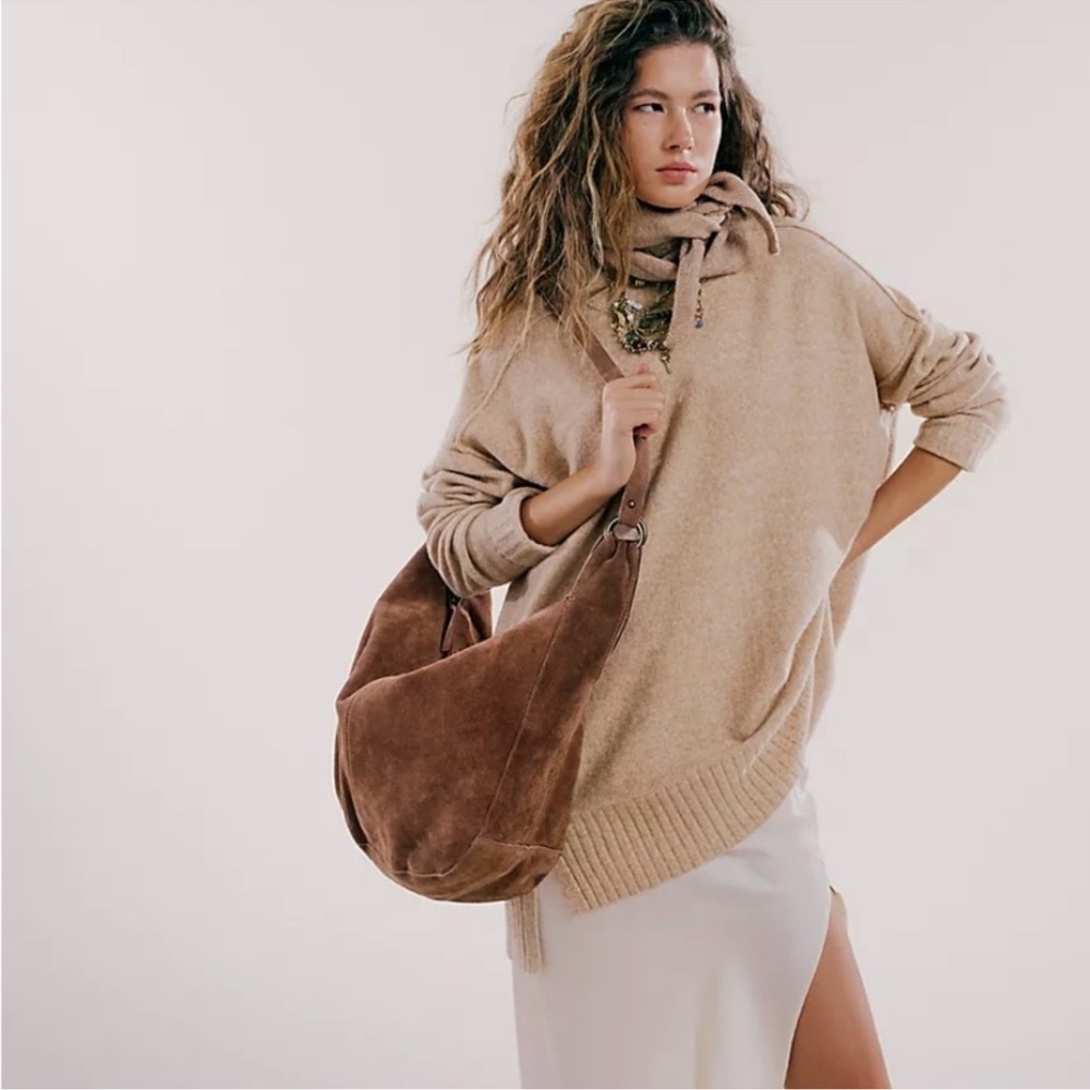 NEW FREE PEOPLE roma suede tote bag purse in brown boho slouchy large - Picture 2 of 10